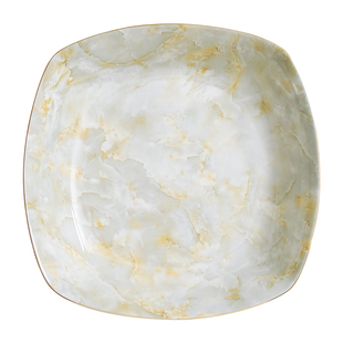 骨瓷10英寸大盘子深盘欧式玉石纹理方形炖菜盘酒店会所大深汤盘