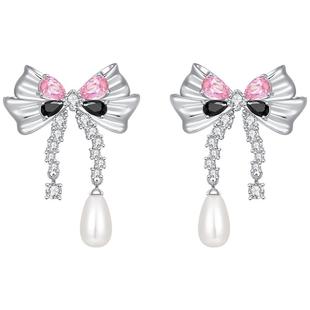 ZEGL设计师甜蜜梦境系列蝴蝶结耳环女高级感人造珍珠耳钉银针耳饰