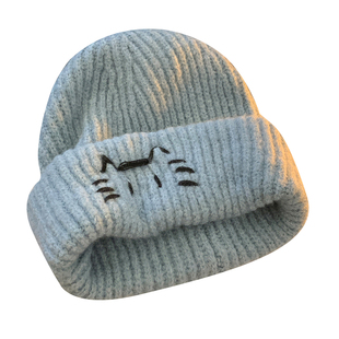 可爱小猫咪毛线帽子女秋冬季显脸小保暖冷帽大头围防寒护耳针织帽