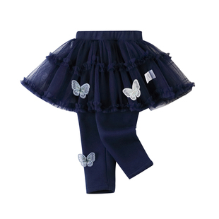 女童加绒裙裤冬装儿童宝宝洋气加厚网纱打底裤小童时髦假两件裤子