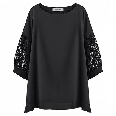 独特设计文艺宽松花边袖雪纺上衣