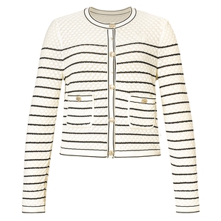 La Koradior拉珂蒂女商场同款法式香风气质开衫条纹针织圆领上衣