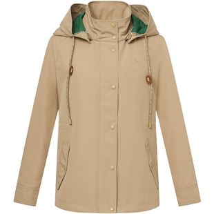 Hazzys哈吉斯春秋连帽腰节抽绳短夹克女时尚潮流休闲外套