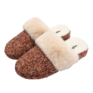 家丽芙轻奢风女士保暖毛毛绒拖鞋厚底家居保暖冬季防滑棉拖鞋家用