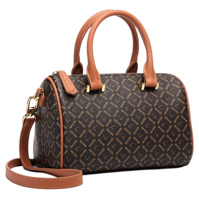 SATCHI/沙驰老花枕头包女2026新款波士顿包通勤单肩斜挎包手提包