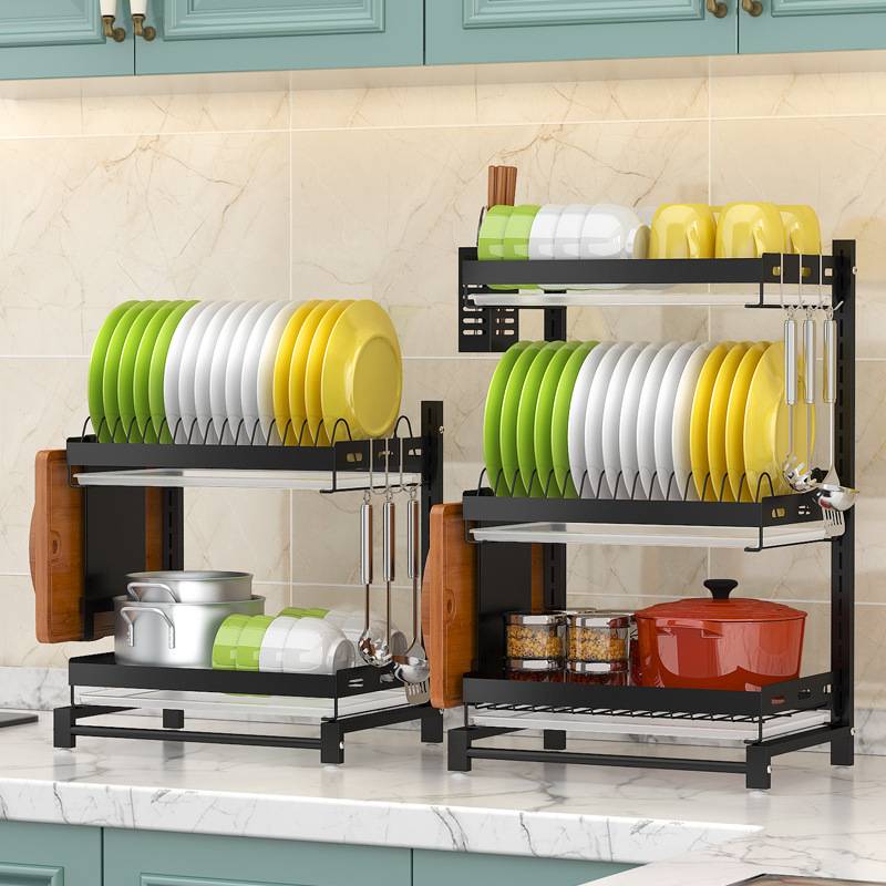 厨房置物架金属碗碟收纳架台面碗碟沥水架烤漆黑色碗盘放置架子