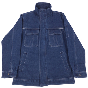 立领牛仔电焊工作服套装男电焊工耐磨车间焊工上衣防烫裤子劳保服