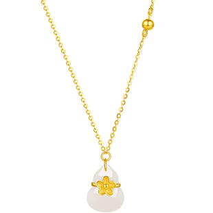 周六福黄金和田玉项链金镶玉福禄圆满链坠金玉良缘系列妇女节礼物