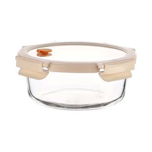 玻璃饭盒圆形微波炉加热专用密封带盖保鲜盒上班族带饭水果便当盒
