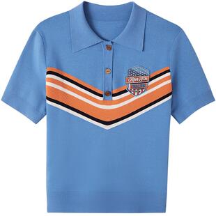 诗篇夏莱赛尔学院风条纹短袖针织衫