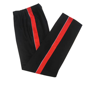 高中生学生秋冬校服裤黑色拼前白绳后大红宽杠休闲裤加绒直筒长裤