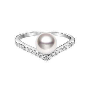 HELAS赫拉倒影系列高亮Akoya海水珍珠戒指18K金钻石珠宝礼物婚戒