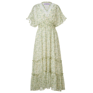 【2件8折】MAXRIENYV领雪纺连衣裙25夏款碎花茶歇裙名媛收腰长裙