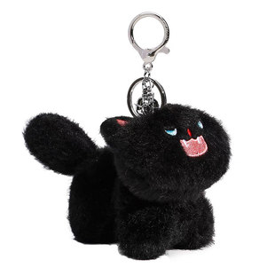 正版黑色炸毛猫猫会摇转尾巴毛绒公仔包包挂件玩偶钥匙扣情侣礼物