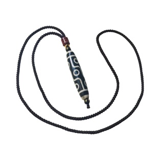 藏传9眼钙化白芯玛瑙天珠吊坠朱砂玛瑙烫金六字真言配件挂脖项链