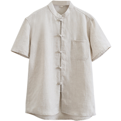 中国风中式立领纯亚麻短袖衬衫