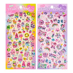 闪亮彩虹独角兽冰淇淋立体3d水晶贴纸儿童女孩手账水杯装饰贴画