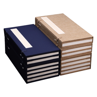 高档空白宣纸加厚册页函套本子高档生宣家谱熟宣印谱锦盒集章册亚麻绘画书法国画麻布折页奏折专用写生风琴本