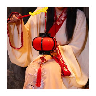 中式福字红灯笼挂饰儿童手提发光小花灯古风新年2026宫灯手工diy