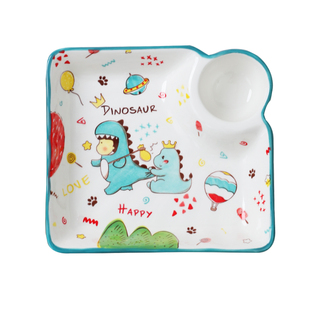 釉下彩卡通陶瓷饺子盘带蘸料醋碟创意可爱儿童水饺专用盘分格餐盘