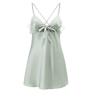 维多利亚性感睡衣夏季男女冰丝薄款春秋新款纯欲风吊带睡裙两件套