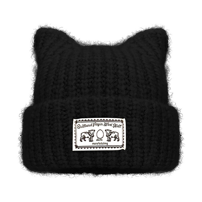 可爱猫咪耳朵针织帽秋冬保暖帽女