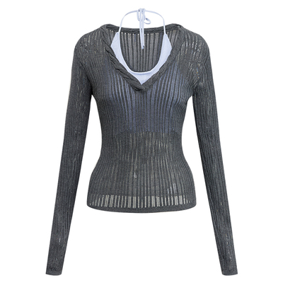 假两件撞色挂脖背心抗菌V领T恤