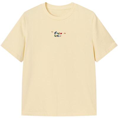 BLUE ERDOS 春季新品气质简约奶油黄正肩刺绣T恤B256H1006