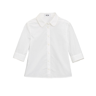 SMIIILE夏季气质女士上衣100%精梳棉白色短袖衬衫女款2025新款