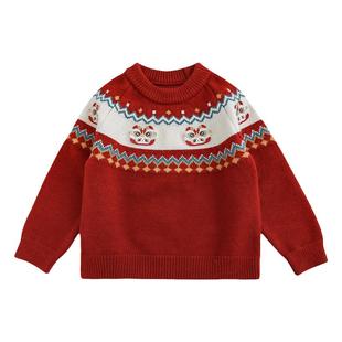 幼悠女童福气龙娃精致绣标毛衣儿童洋气可爱罗纹收边防风保暖上衣