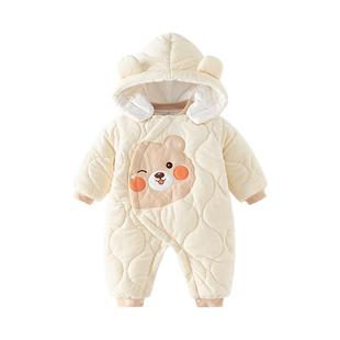 婴儿冬装连体衣夹棉保暖加厚衣服新生儿超萌洋气外出抱衣棉服哈衣