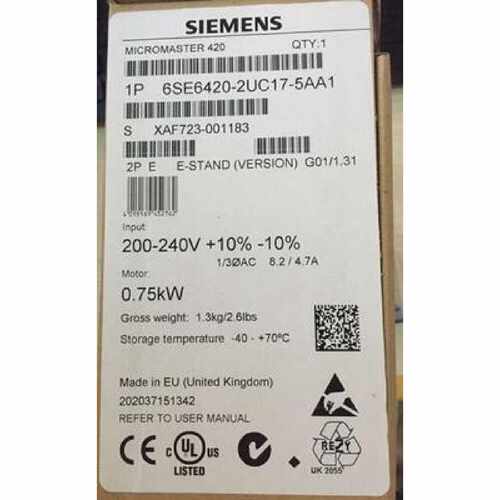 议价6SE6420-2UC17-5AA1西门子MM420变频器0.75KW 6SE64202UC175A