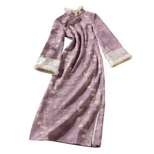 忆南栀紫色新中式旗袍冬装加绒加厚改良年轻款少女高级感日常过冬