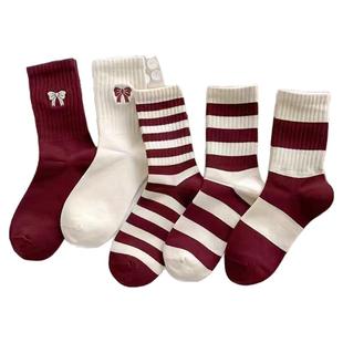 秋冬新款袜子女安哥拉红中筒女袜韩版潮袜学院风无骨堆堆袜