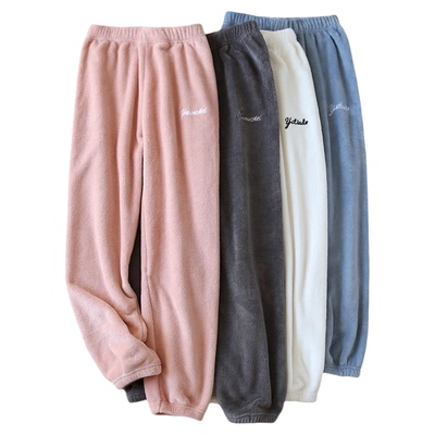 睡裤女长裤秋冬男加绒加厚法兰绒裤子暖暖裤珊瑚绒加肥加大家居裤