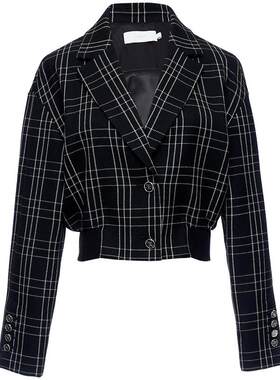 OBEG欧碧倩黑白撞色短款格纹外套