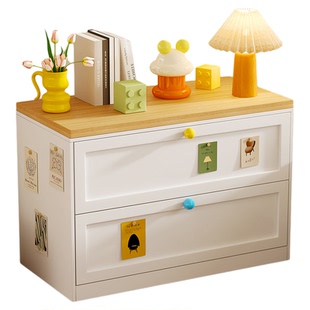 法式儿童床头柜家用卧室多巴胺小户型储物柜一体客厅靠墙铁皮斗柜