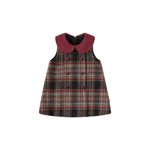 INSbobo童装女童加绒连衣裙秋冬新款儿童格纹背心裙女孩礼服冬装