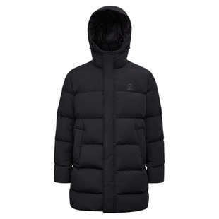 【白鸭绒】德鲨黑色长款连帽羽绒服男2025冬款保暖防寒服