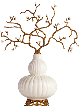 中式陶瓷铜葫芦摆件高端装饰品