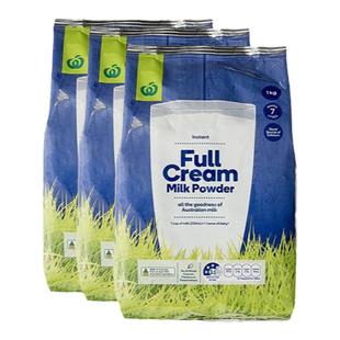 澳大利亚直邮Woolworths高钙全脂牛奶粉儿童学生成人老年1KG*3袋