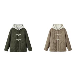 森马棉服女冬季仿羊羔毛马甲牛角扣防泼水宽松轻薄棉衣文艺两件套
