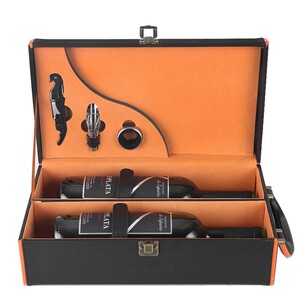 红酒盒子 包装盒葡萄酒礼盒子双支装皮盒拉菲酒箱 红酒盒