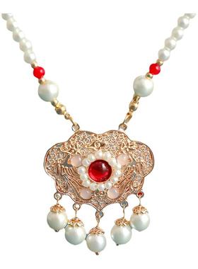 儿童珍珠项链古风蓝色如意锁日常