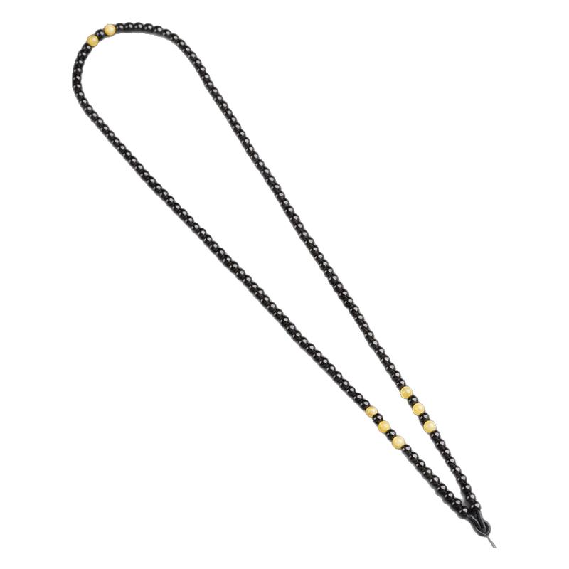 黑曜石蜜蜡罗盘单耳吊坠链条长款佛牌罗盘挂绳金锁唐卡配绳男女款