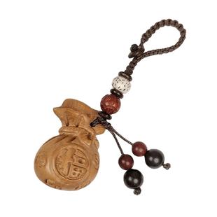 桃木福袋家用汽车钥匙扣挂件招财纳福手机链挂绳转运保平安护身符