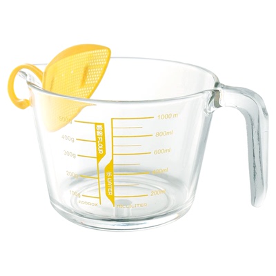 蛋液过滤量杯带刻度有手柄耐高温打蛋碗玻璃打蛋杯烘焙专用淘米杯