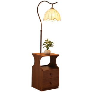 实木多层床头柜卧室法式中古风创意设计感置物架神器替代台灯一体