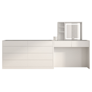 智能升降隐藏镜子梳妆台斗柜衣帽架一体无线充插座意式极简化妆桌