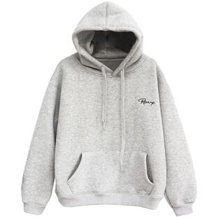 冬装加厚 刺绣袋鼠兜连帽加绒卫衣女 纯色简约大码不挑人上衣